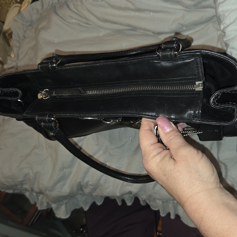 Coach Black Leather Hampton Handbag with Silver Accents - Picture 15 of 16